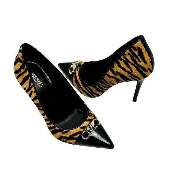 NEW MICHAEL Michael Kors Parker Tiger Print Calf Hair and Leather High Heel Pump - Picture 2 of 13